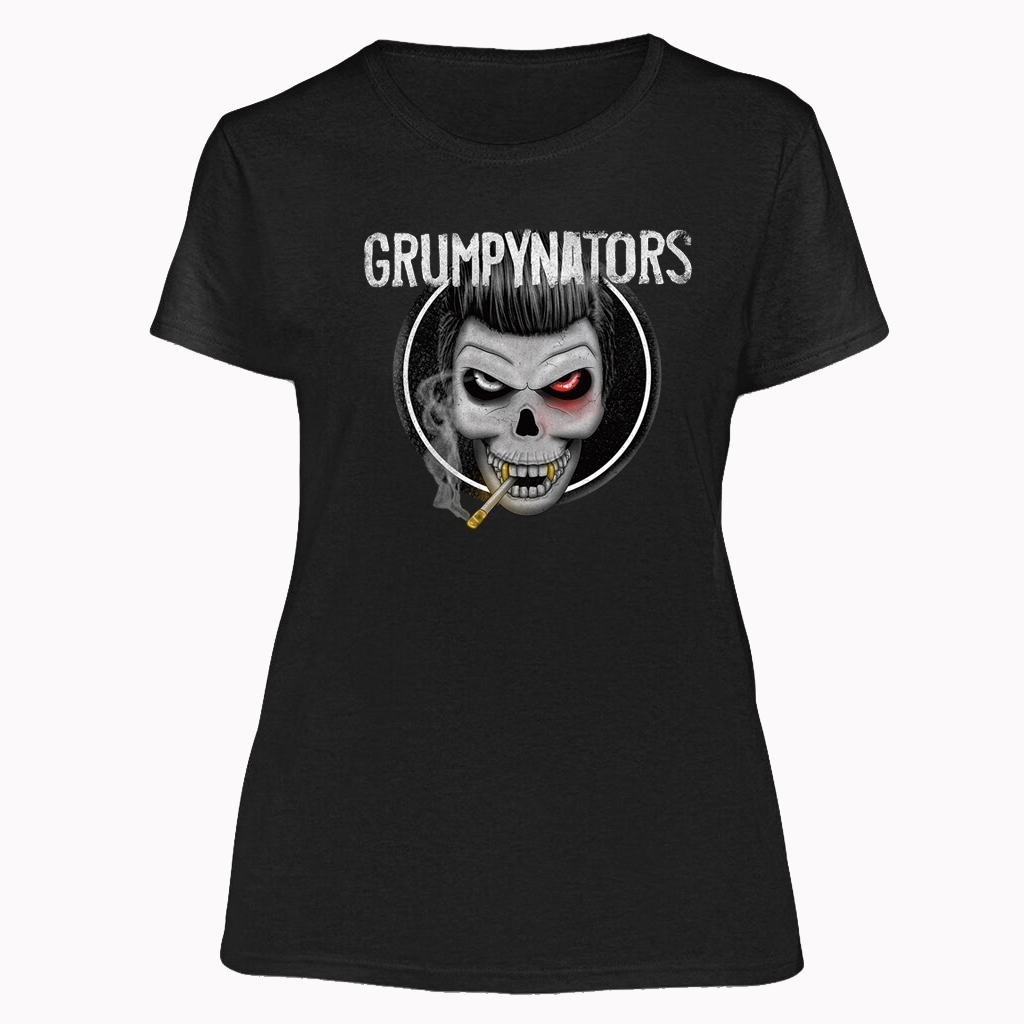 Grumpynators T-shirt - Girly Here We Go Again - Smoking Skull